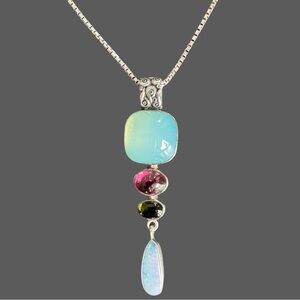 Sterling Silver Chalcedony, Opal & Tourmaline Pendant Necklace
